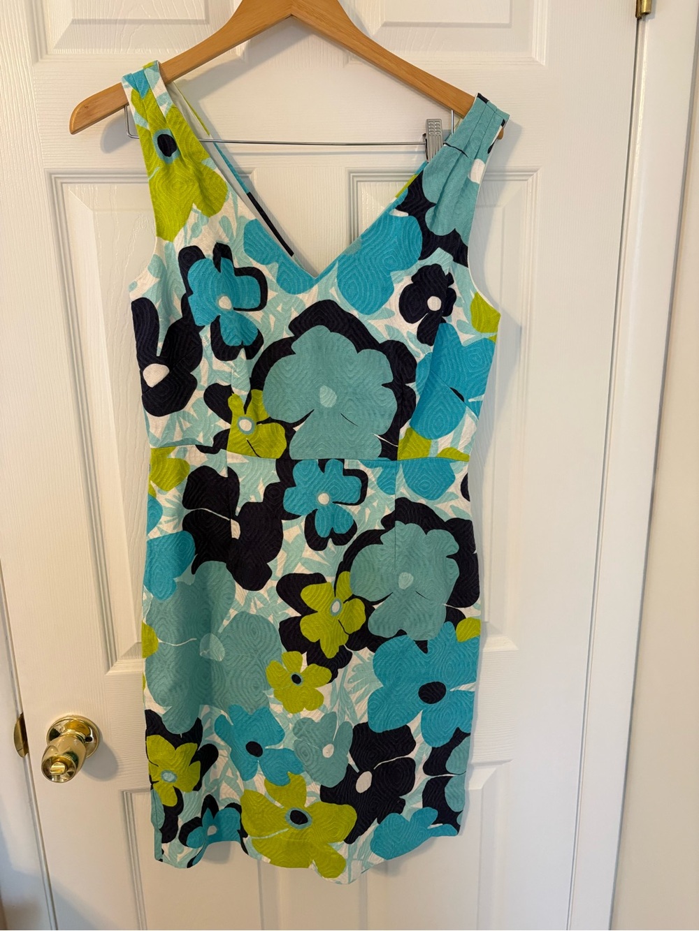 Lilly Pulitzer Aqua, Teal, Navy & Lime Floral V-Neck Mini Dress